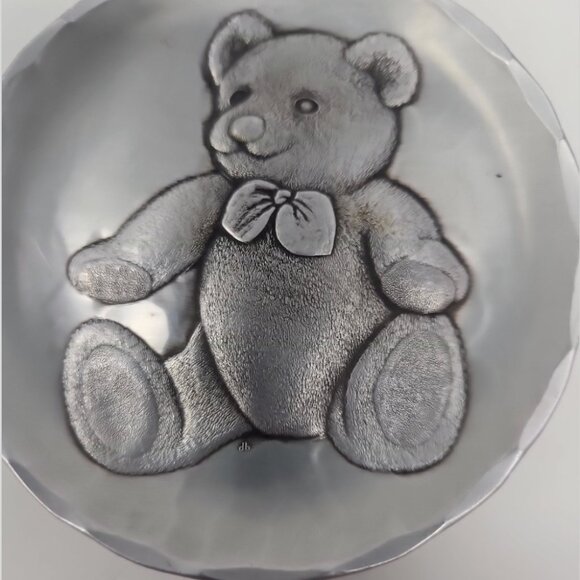 Vintage Wendell August Forge Teddy Bear Aluminum Trinket Dish Round Grove City P - Picture 2 of 5